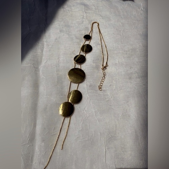 Gold Geometric Disc Pendant Necklace – Statement Long Layered Jewelry - Picture 8 of 8